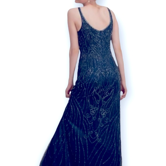 New BHLDN Sutton 0 6 8 12 Blue Chiffon Allover Embellished Formal Gown - Picture 3 of 6